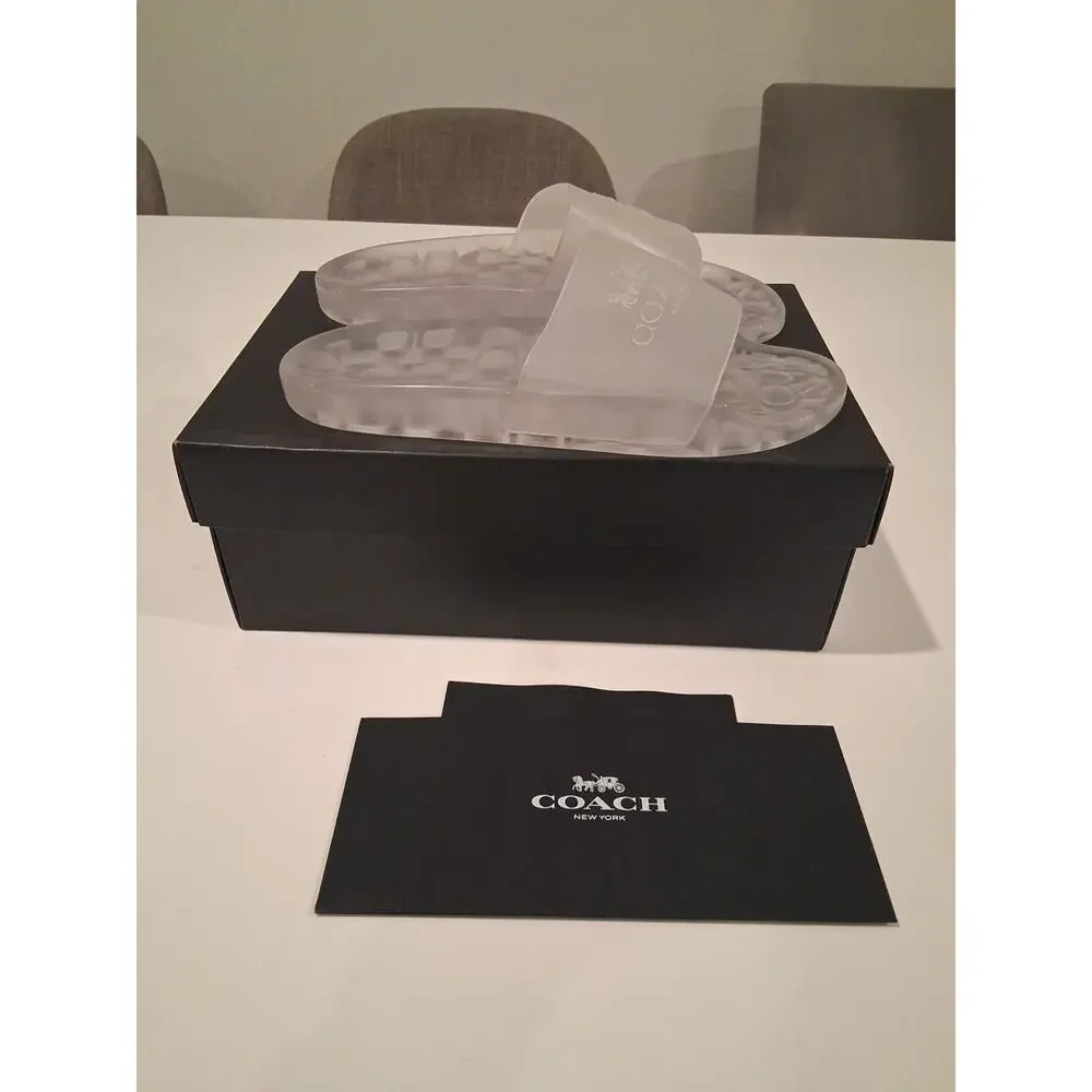 New Coach Ulyssa Rubber Slides Clear Transparent Monogram Sandals Women’s Size 9